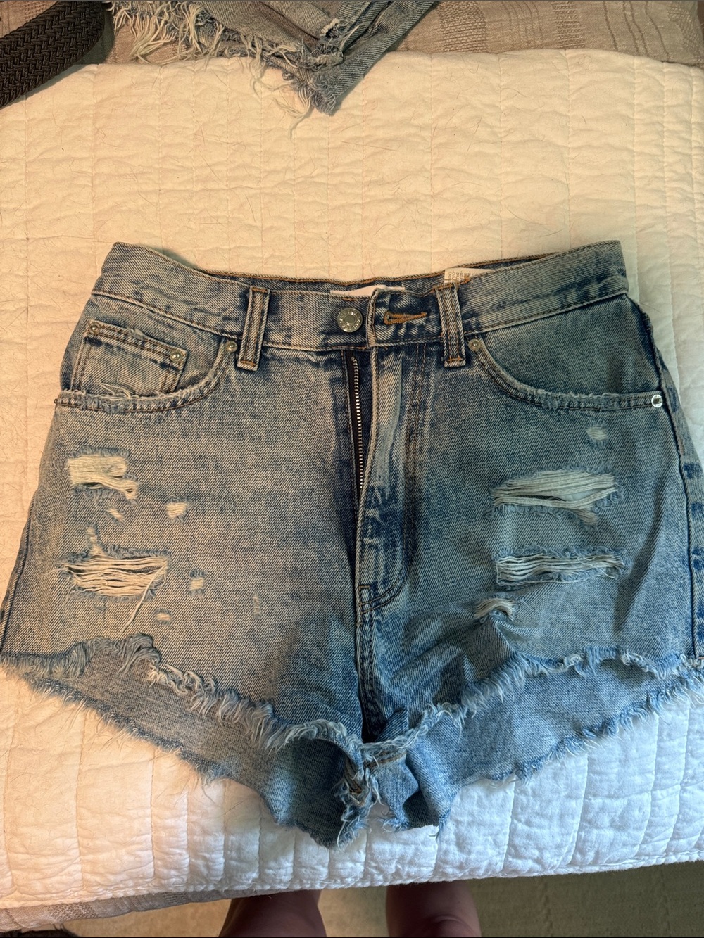 Zara Women's Distressed High-Waist Denim Shorts - Light Blue